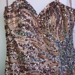 Peach sequin evening dress